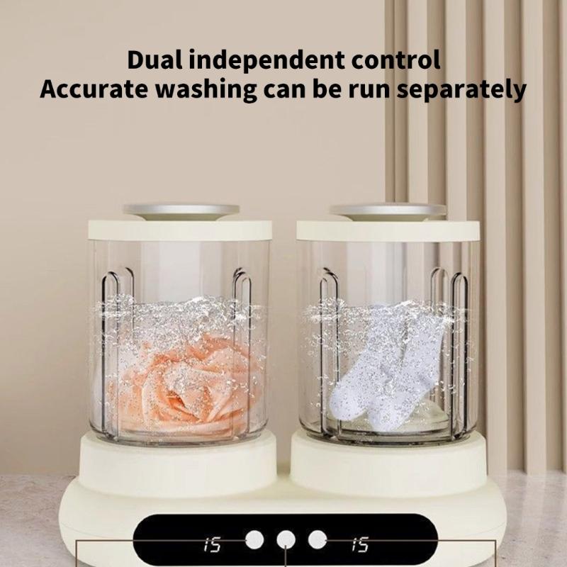 Double Bucket Laundry Cup 2L Large Capacity Independent Control for Underwear Socks Washing Low Noise Home Appliance