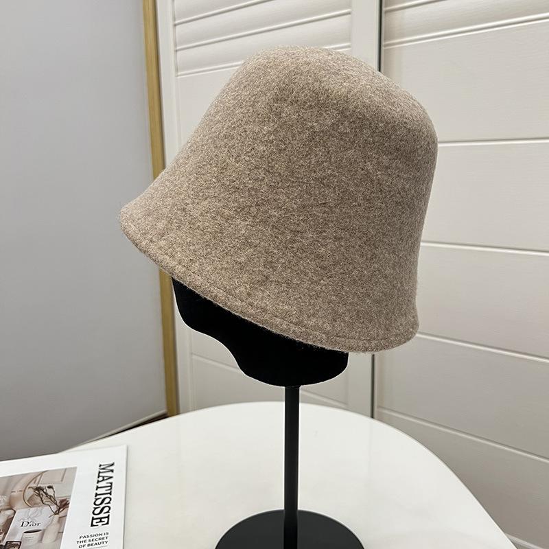 Simple Australian Wool Edge-locked Bucket Hat, Women's Autumn and Winter Warmth, Literary and Artistic Face, Small Bell-shaped Fisherman Hat