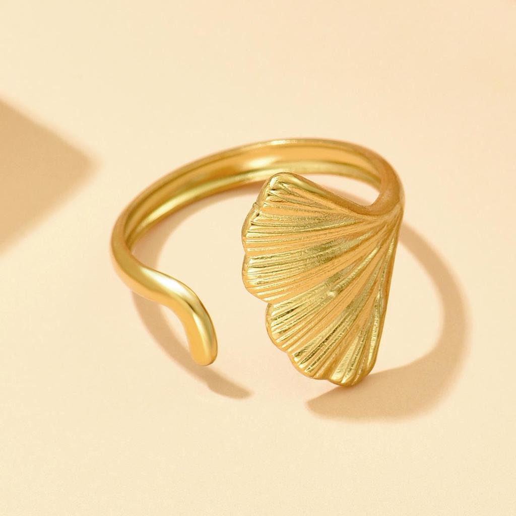 Adjustable Stainless Steel Forest Ginkgo Leaf Ring for Women
