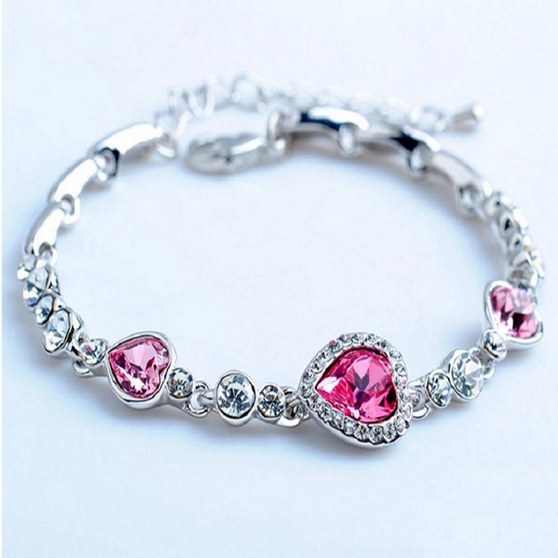 Ocean Heart Crystal Bracelet For Women With Silver Plating Fashion Jewelry Gift
