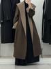 Cloud Floss Women's Double-Faced Wool Coat: Tie-Waist Hooded, Large Lapel, Loose Fit, Thickened Temperament Overcoat.