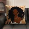 African Women Cushion Cover Natural Linen Organic Fabric Double-Sided Printing Sofa Home Decor Gift Pillow Case