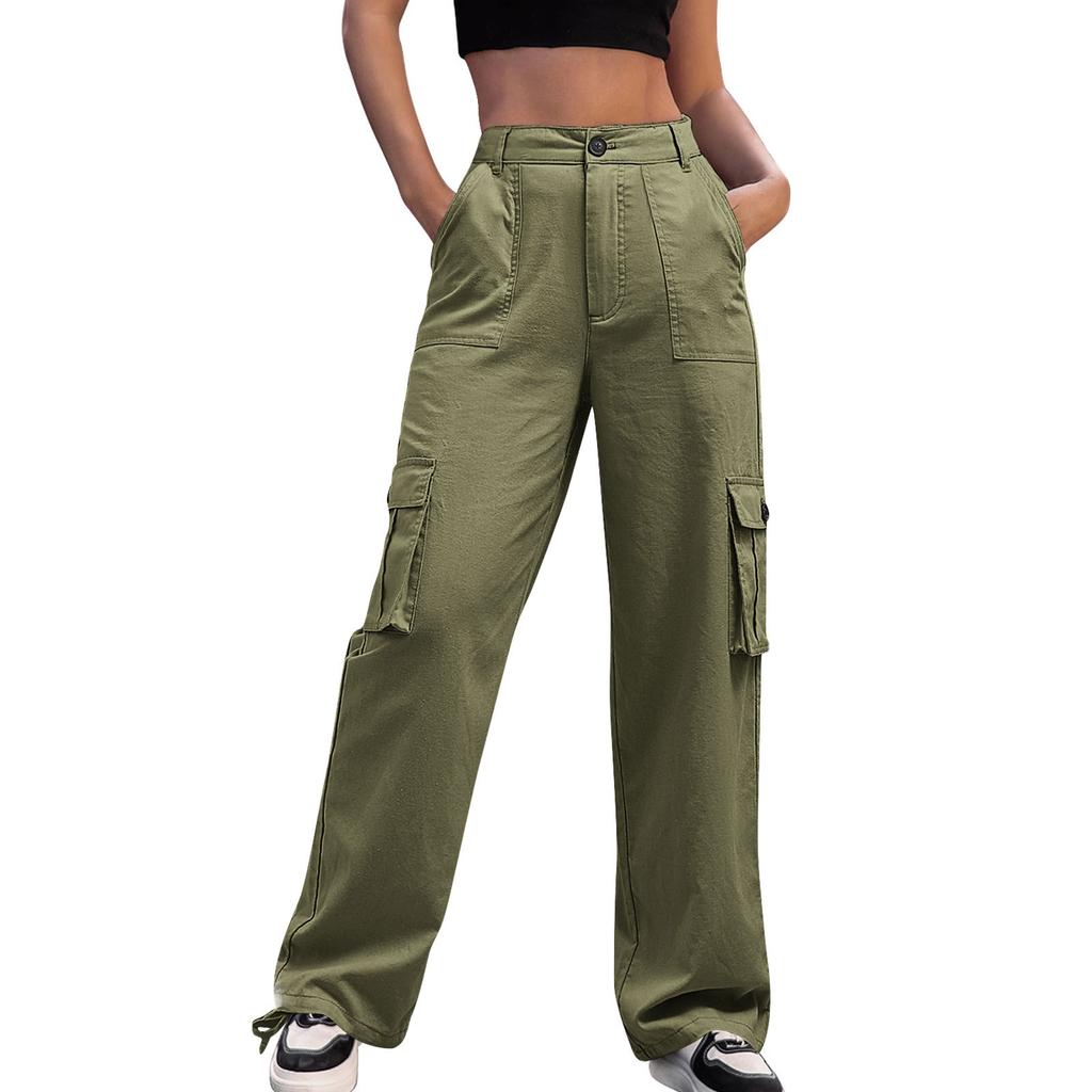 Fashionable Women's Multi-pocket Workwear Straight Trousers High Waist Slimming Loose Wide Leg Work Trousers