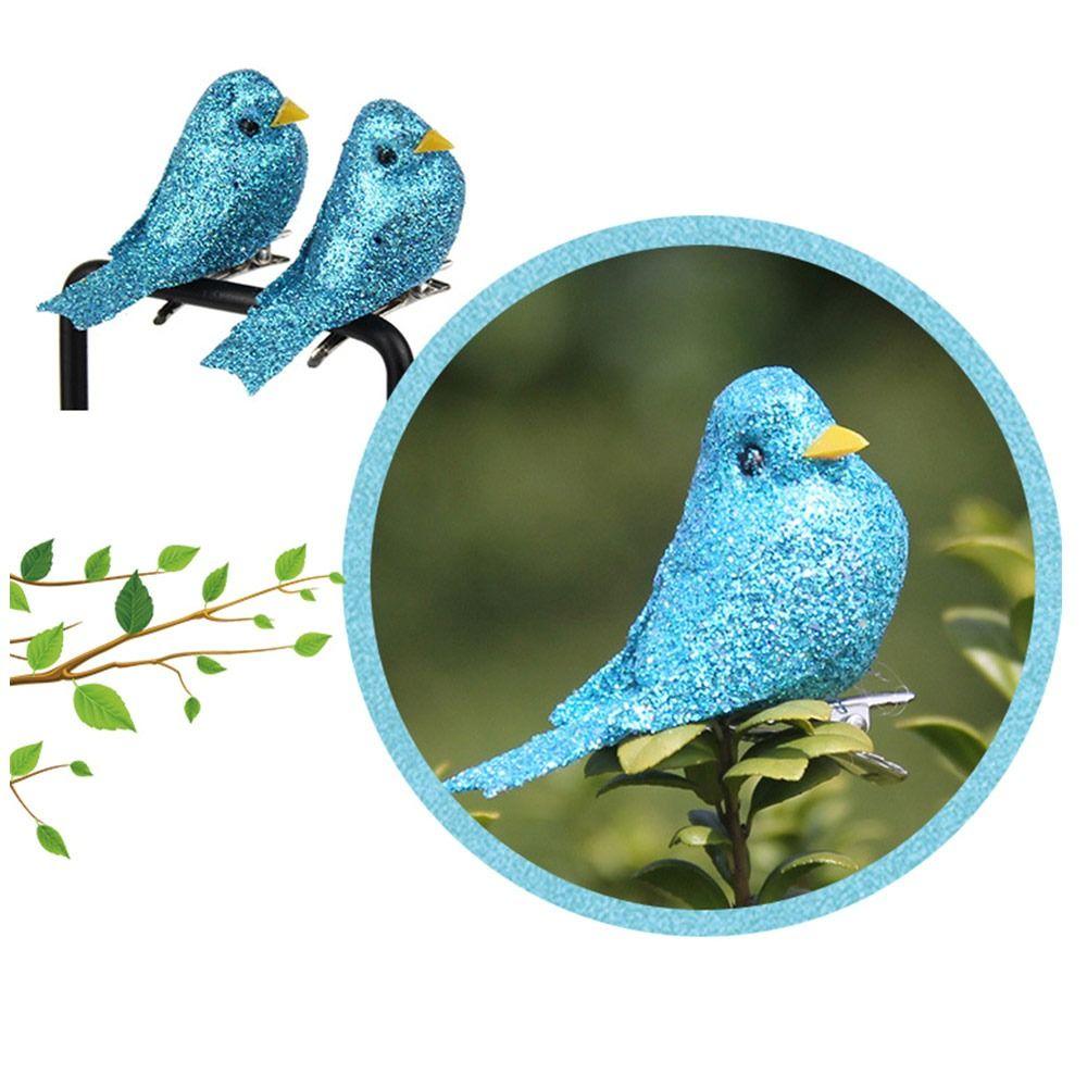 12PCS Multicolor Artificial Birds Gold Powder with Clips Faux Bird Photo Props Foam Simulation Bird Model Landscape Making