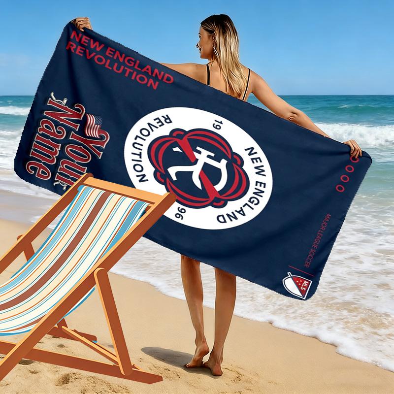 Name Custom New England Revolution Print Beach Towel, Large Soft Quick Dry Towel for Beach Camping Swimming