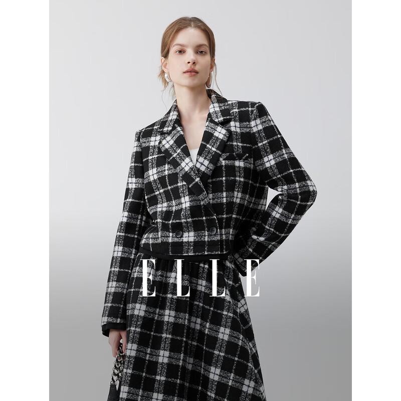 ELLE Women s Plaid Short Blazer L