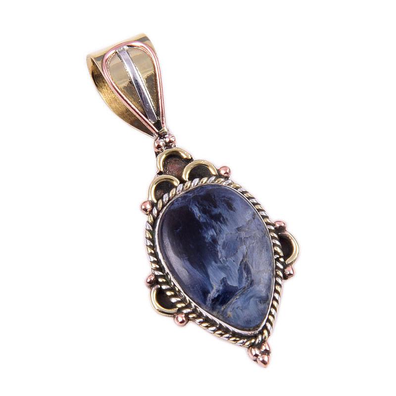 Natural Pietersite Gemstone 925 Solid Sterling Silver TwoTone Pendant 1.50" E8c16