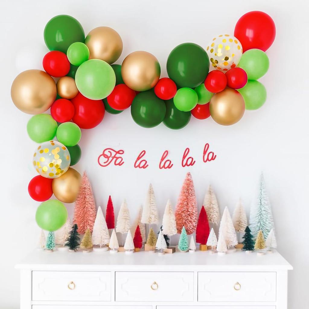 50pcs 12 inch red, green, white, metal, gold, confetti latex balloon kit for Christmas and birthday party decoration