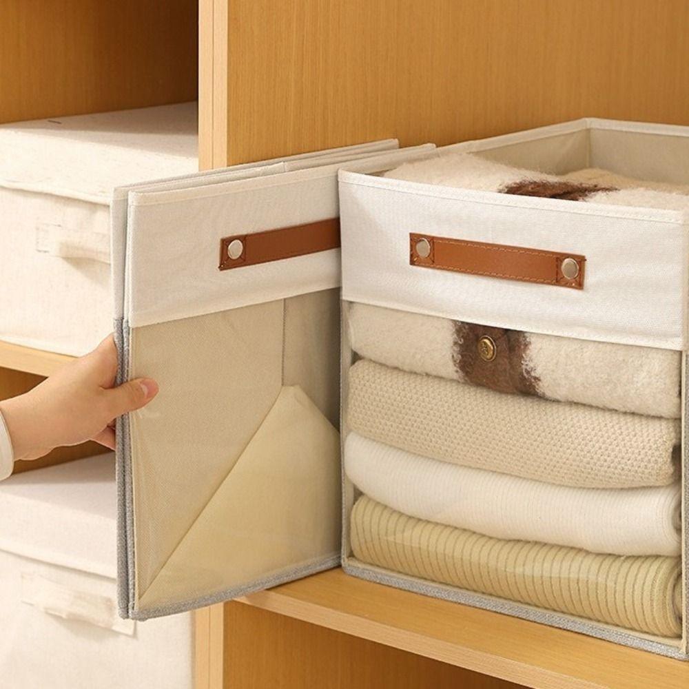Non-woven Fabric Square Storage Box Large Capacity Folding Clear View Clothes Storage Box Stackable with Handle