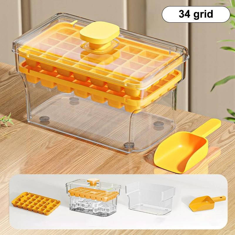 34/68 Kratek Forma do kostek lodu Duża pojemność Komora na lód Klasa spożywcza Pudełko do przechowywania lodu Do użytku domowego Tacka na kostki lodu z pudełkiem do przechowywania