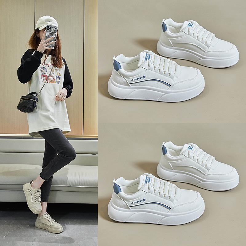 Spring White Shoes New Style of Female Students' Thick-soled High-rise Sports Shoes Casual Street Shot