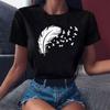Creative Feathers Women Tshirt Fashionable White Feather Print Tshirt Durable Plussize Casual Tshirt Daily Streetwear