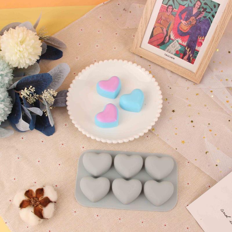 6-Kammer-Valentinstag-Herz-Silikon-Backform Liebe Schokolade Süßigkeiten Keks Eisform Niedliche Geschenke Seifenkerzen-Herstellungsset