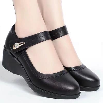 Damenmode süße schwarze PU-Leder Keilabsatzschuhe für sexy Party Club Studentenschule Komfort rote Schuhe für Karriere Büro ba06