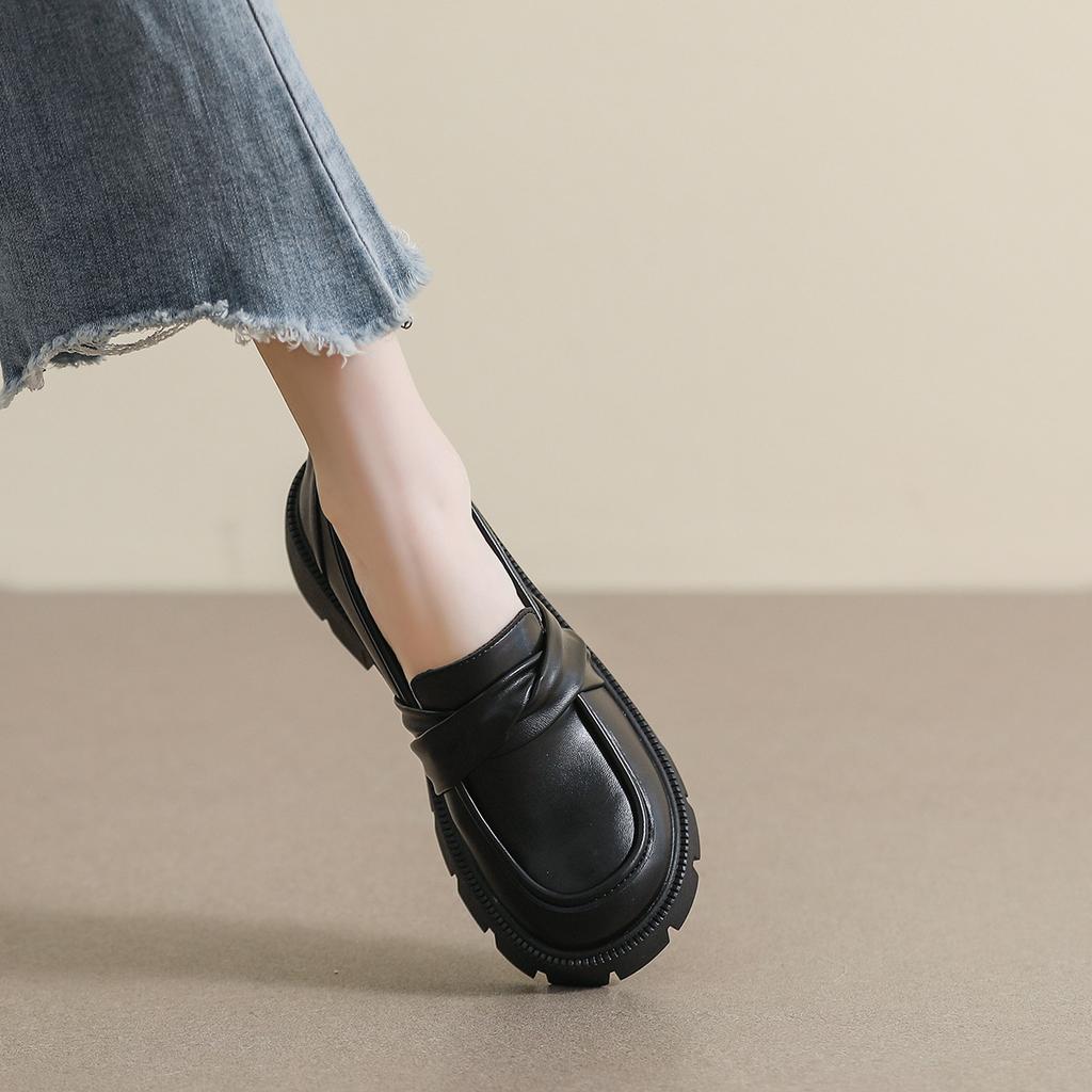 Weiwei girl 193-7 platform loafers women's one-pedal black retro small leather shoes college style soft-soled single shoes