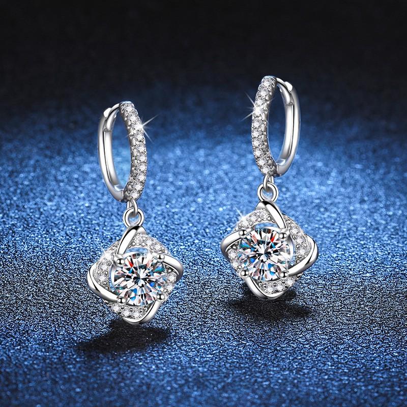 Sterling Moissanite Stud Earrings Women 1ct D Color Geometric Windmill Hoop Chic Fashion Jewelry 925 Sterling Silver