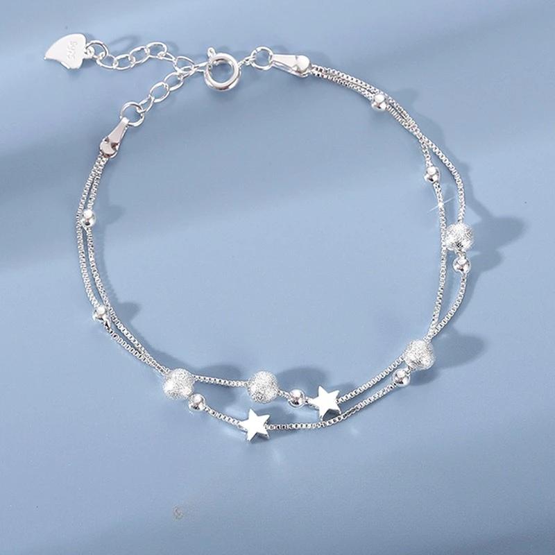 Luxury 925 Silver Double Layer Chain knotted Bracelet for Woman Minimalist Geometric Collage Bracelet Women's Jewelry