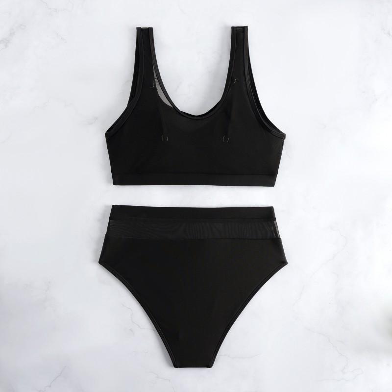 Sexy de Moda Malla Costura Color Sólido Chaleco Bikini de Baño Dividido para Mujer