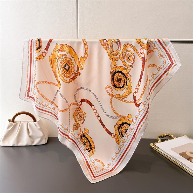 Novo lenço quadrado de cetim de marca de luxo estampado fita de cabelo cachecol da moda para mulheres lenço de pescoço bandana cores sólidas xale faixa de cabeça