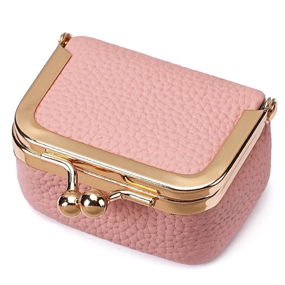 Solid Color Kiss Lock Coin Purse Genuine Leather Small Item Bag Leather Jewelry Bag  Earrings