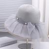 New lace mesh pearl decoration breathable comfortable bucket hat outdoor travel versatile elegant sun hat