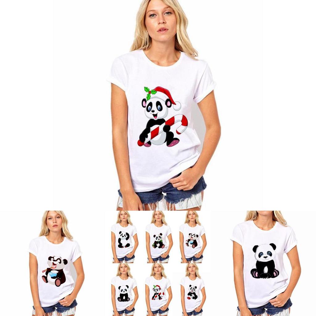 Stylish Women T Shirt Tops Featuring Adorable Panda Print For Summer Casual Wear