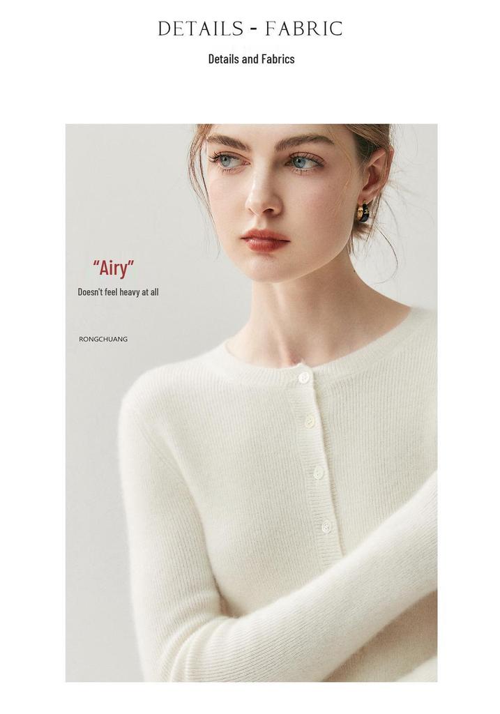 Elegant Autumn/Winter Women's Cashmere Sweater: Round Neck, Half-Button, Long Sleeve Pullover.