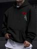 Men's Fashion Casual Streetwear for Autumn and Winter, Featuring A Warm Fleece Hoodie with A Rose Print and A Drawstring Hood.