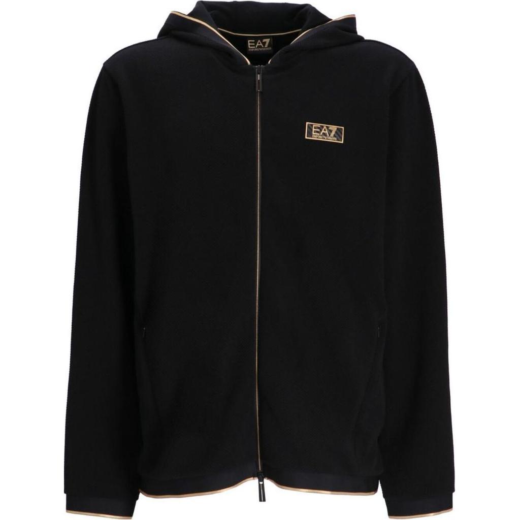 Emporio Armani EA7 FW24 Logo Appliqué Hooded Long Sleeve Sweatshirt Men Sweatshirt Black 7M0000-37AF1-0344