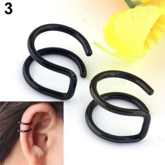 Stainless Steel 2-Row Fake Cartilage Ear Nose Lip Cuff Clip On Earrings Gift ADM