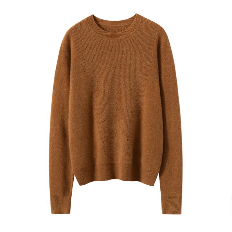 Women's Pure Cashmere Knit Long Sleeve Base Layer Sweater - Autumn/Winter, Loose Fit, Slimming, Warm Pullover