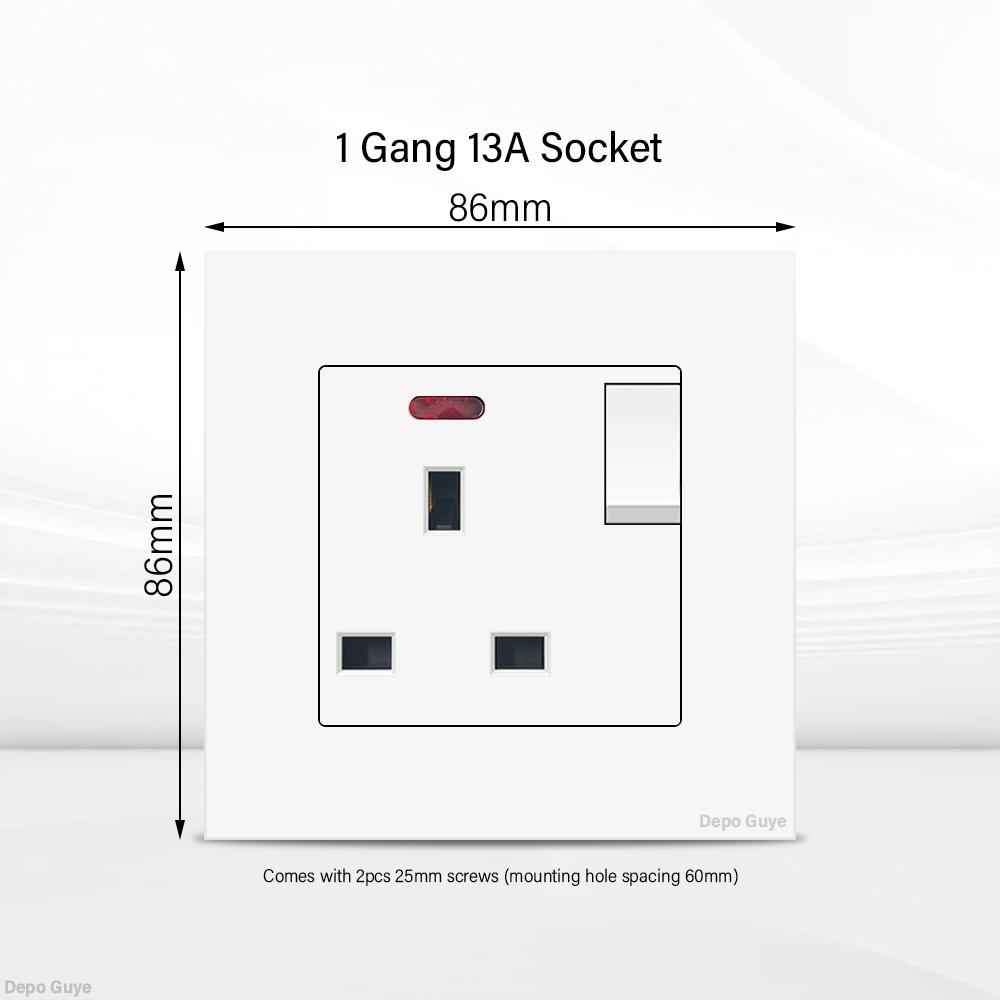 UK 13A Wall Socket with USB Type C 18W Quick Charge Power Outlet,Universal Electrical  Wall Light Switch Dual 3-pin Socket 220V