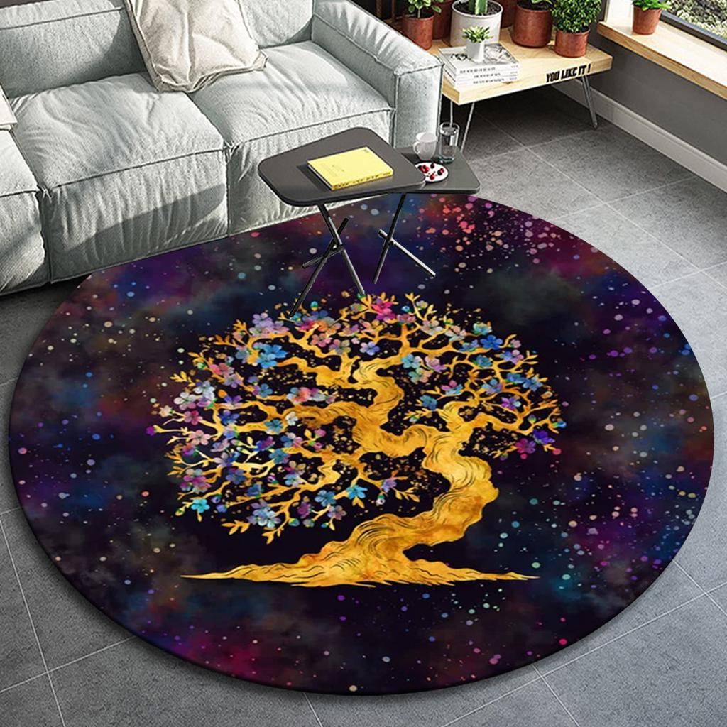1pc Beautiful Galaxy Tree Pattern Round Floor Mat, Non-slip for Living Room Bedroom Chair Carpets Home Decor Gifts, Home Decor Room Decor Ou