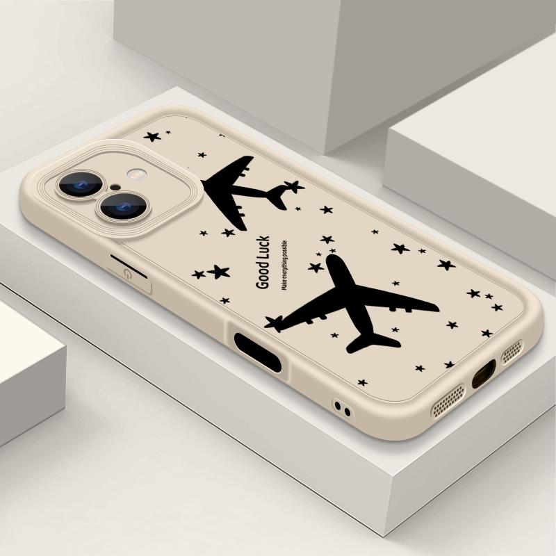 

Чехол для iPhone 16 Pro 15 Pro Max 14 Plus 13 12 11 XR 8 с принтом самолета, мягкий силиконовый противоударный, защита объектива, ТПУ, матовый, чехол-накладка iPhone 15 Pro Max белый/бежевый