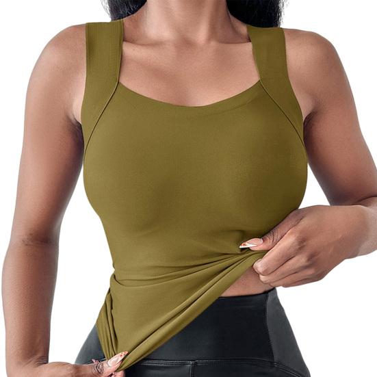 

Women Bottom Bra U-Neck Sleeveless Super Soft Stretch Fabric Built-In Comfort Bra Wireless Padding Slim Fit Layering Tops M