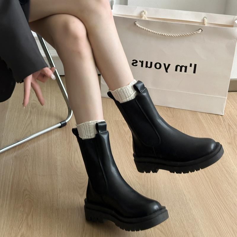 Martin boots women's 2025 autumn and winter short boots women's British style thick heel boots Internet celebrity medium tube fashion cigarette boots