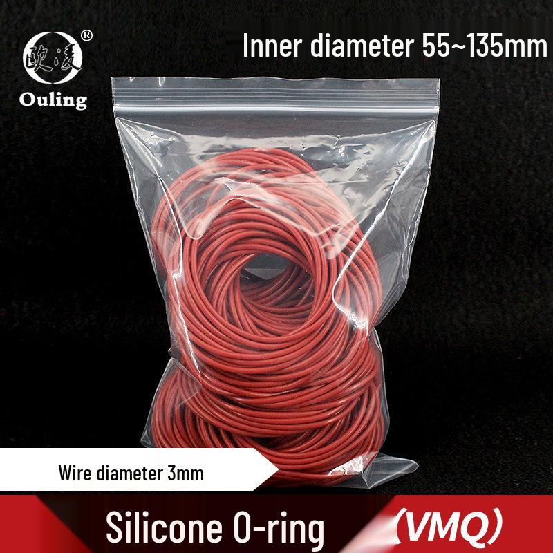 Red Silicone O-ring, 55-135mm OD, 3mm Thick 55*3mm (1 piece)