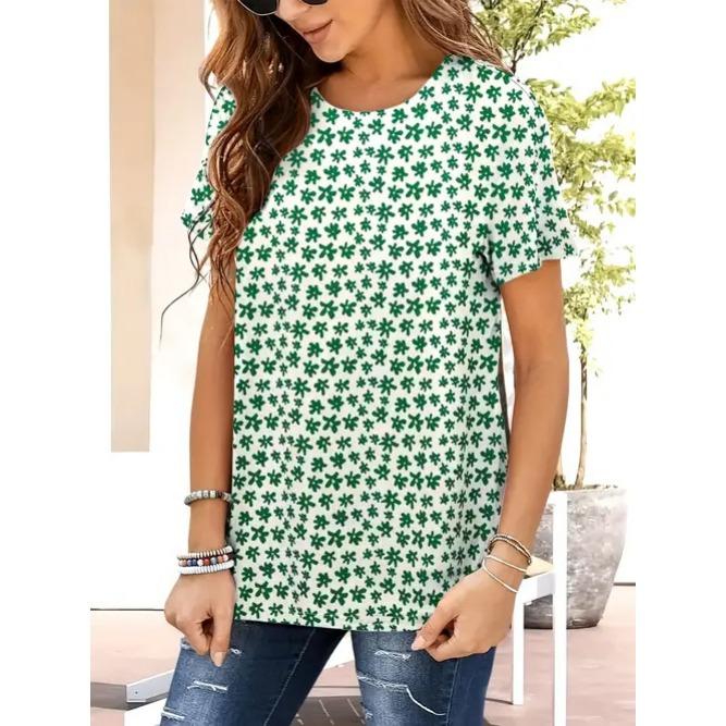 

Summer Round Neck Flower Butterfly Pattern 3D Print Top Fashionable Casual Short Sleeved Women s T-shirts 6XL