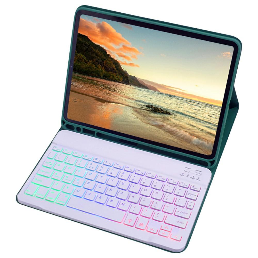 

RGB-1011D For iPad Pro 11 (2024) M4 Leather Tablet Stand Cover+Three-Color Backlit Bluetooth-compatible Keyboard Midnight Green