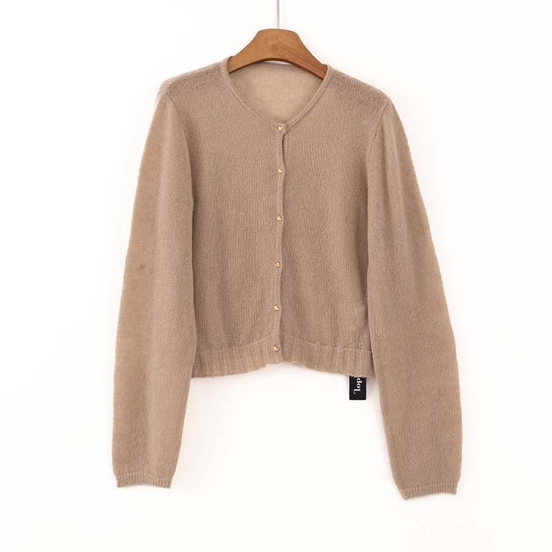 Premium soft waxy crew neck knitted cardigan women's early autumn new lazy mohair jacket atmosphere bottoming shirt