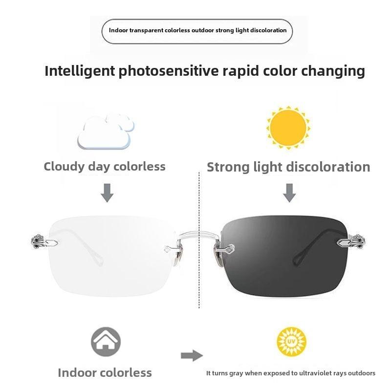 Blue Ray Blocking Anti Radiation Glasses Eye Protection Rimless Eyeglass Frame Photochromic Glasses Ultralight