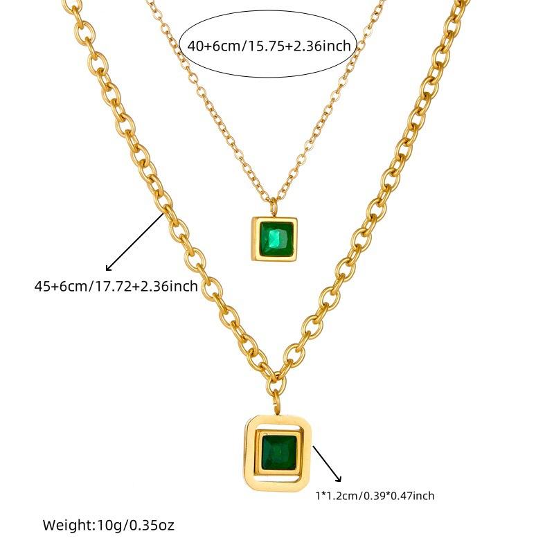 Gold Square Emerald Cz Jewelry Set Necklace Bracelet Hoop Earrings