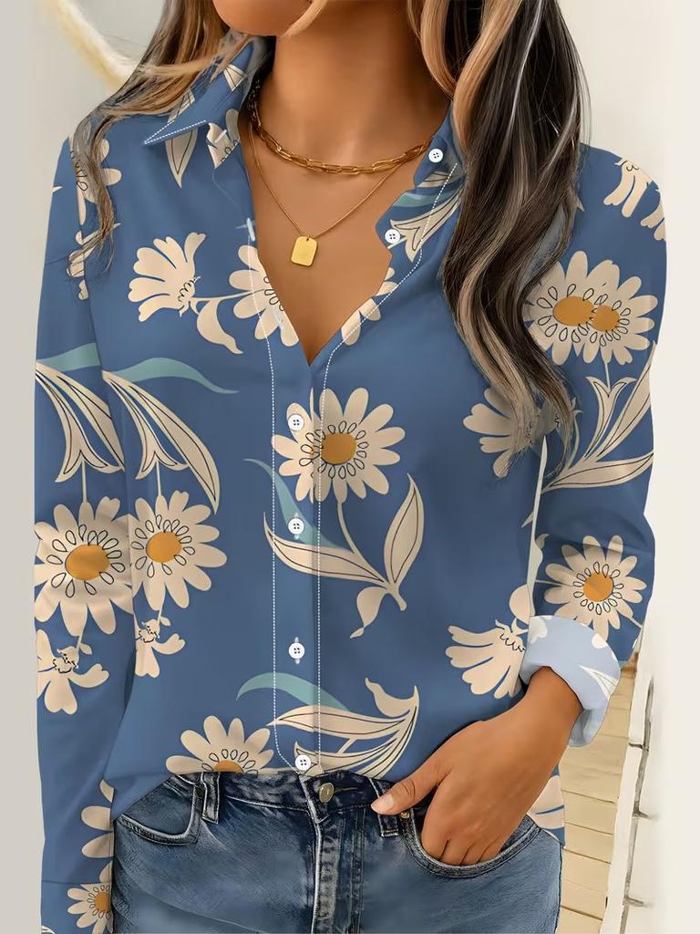 Women Long Sleeve Shirt Fashion Elegant Floral Print Blouse Elegant Casual Daily Wear Spring Autumn Blouse Tops Office Lady 2026