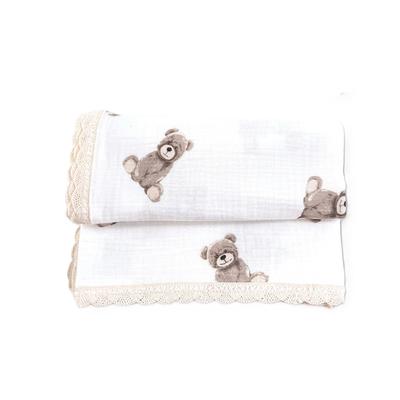 MUSLIN BLANKET 100X75 WITH LACE Bear