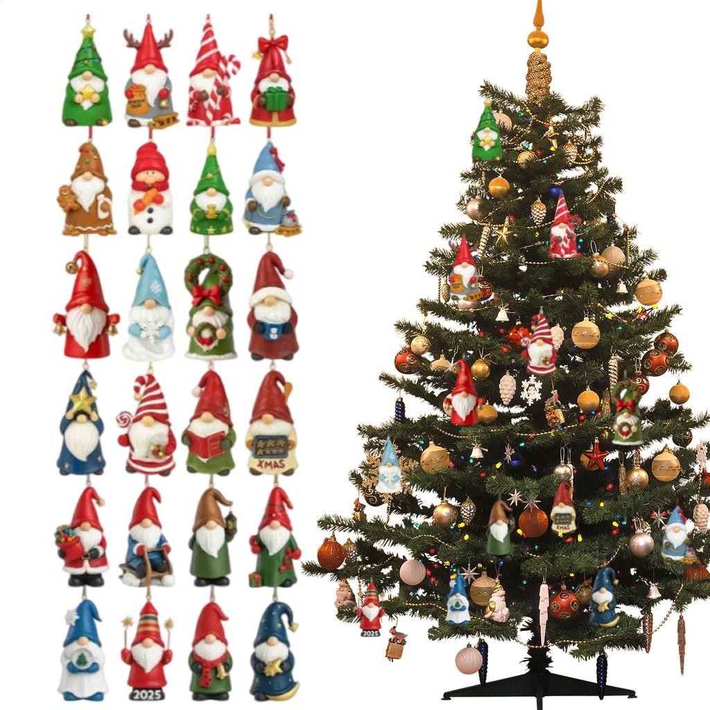 Christmas Advent Calendar 2025 Acrylic 2D Gnome Tree Pendant Ornaments Holiday Countdown Calendar Xmas Navidad Party Supplies