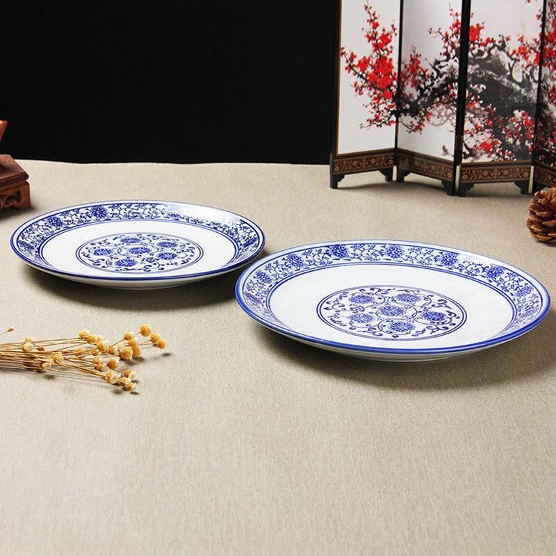 Restaurant Style Blue and White Ceramic Serving Plates, 8-inch (Set of 2)