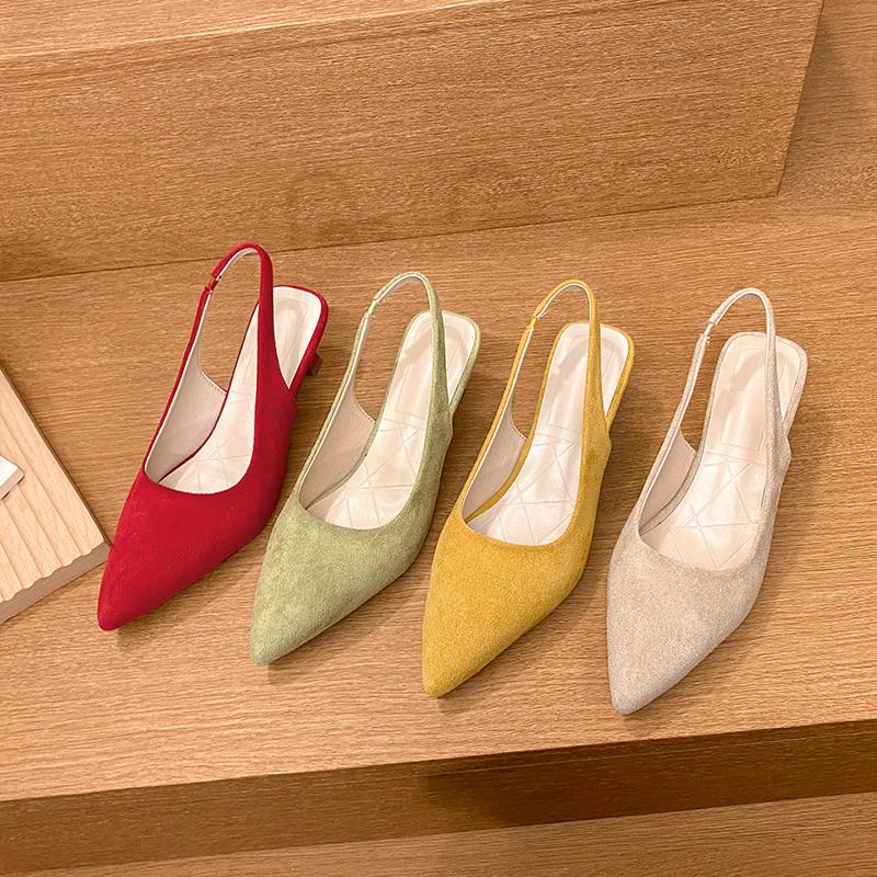 Fashion New Women Sandals Pointed Toe Elegant Low-heel Shoes Summer Fashion Slingback Woman Mules Shoes Pumps Dress Shoes