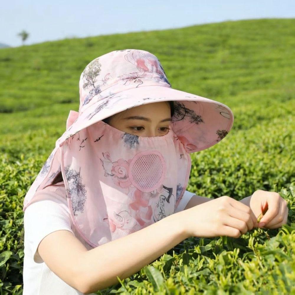 Wide Brim Tea Picking Work Hat UV Protection Fisherman's Hat Face Mask Sun Hat  Summer Outdoor