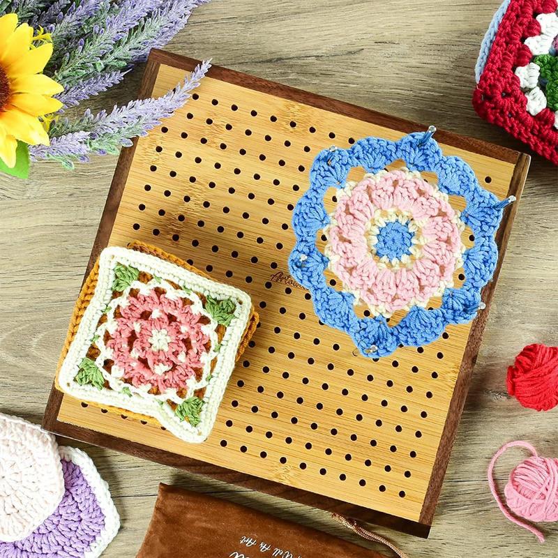 Adjustable Wooden Blocking Board for Granny Square Crochet Board Crafting Blocking Board  with Holes For DIY Knitting Crochet