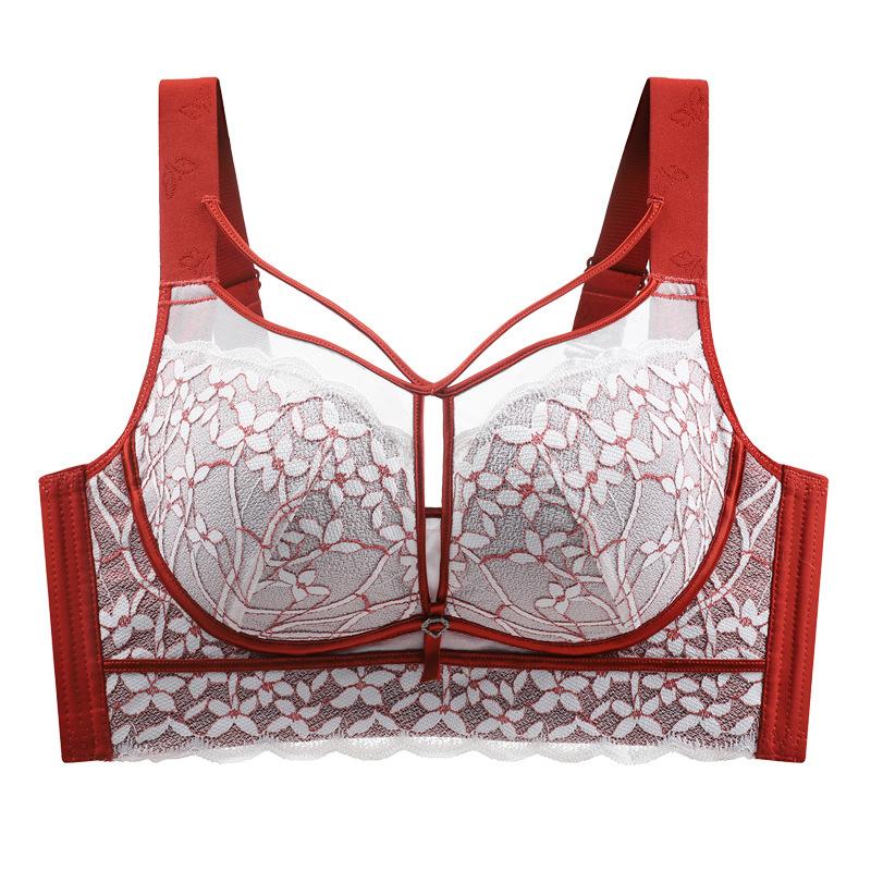 

Французское вышитое кружевное бра Сексуальное бра Летнее нижнее белье Предотвращающее провисание Регулируемое Бра для женщин 52/120E красный